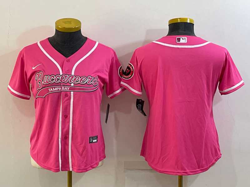Women%27s Tampa Bay Buccaneers Blank Pink With Patch Cool Base Stitched Baseball Jersey